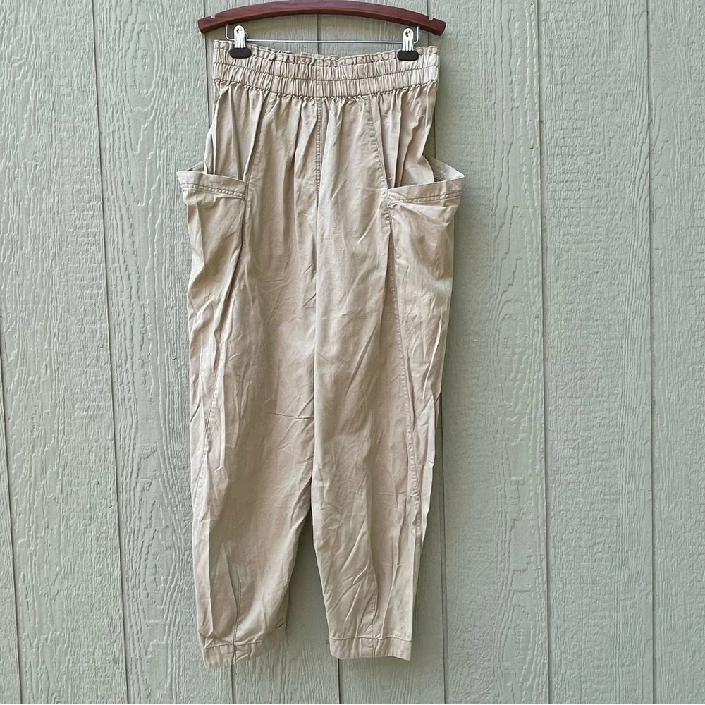 Free People Pants Womens L‎ Begie Ready to Run Cinch-Waist OB1235398 Parchment